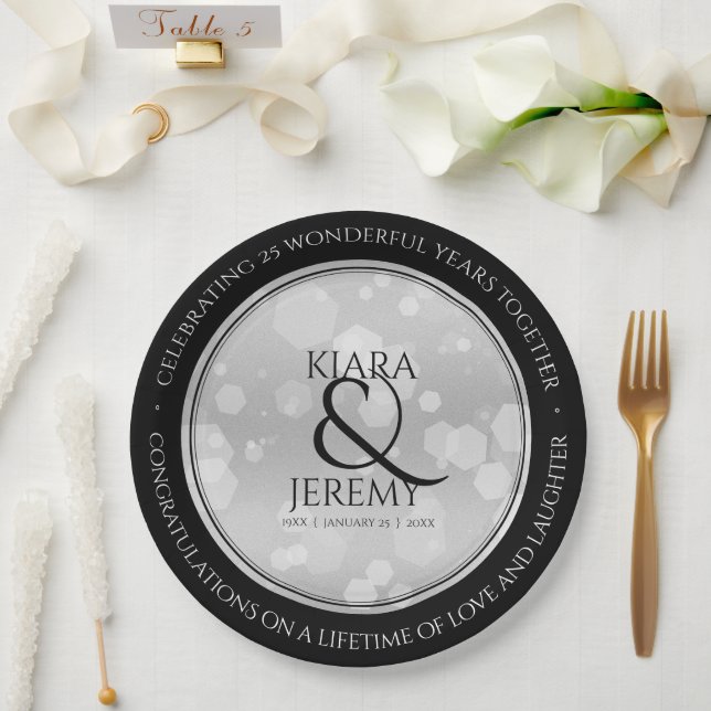 Elegant 25th Silver Wedding Anniversary Paper Plates (Wedding)