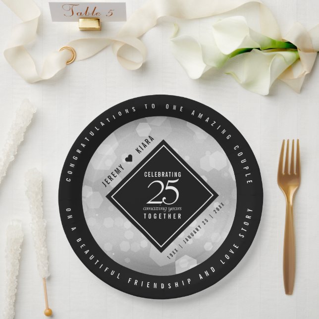 Elegant 25th Silver Wedding Anniversary Paper Plates (Wedding)