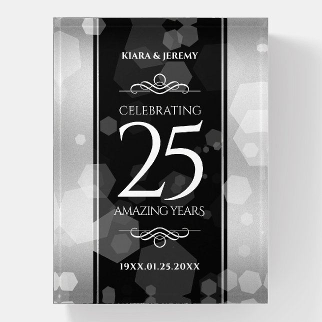 Elegant 25th Silver Wedding Anniversary Paperweight (Vertical)