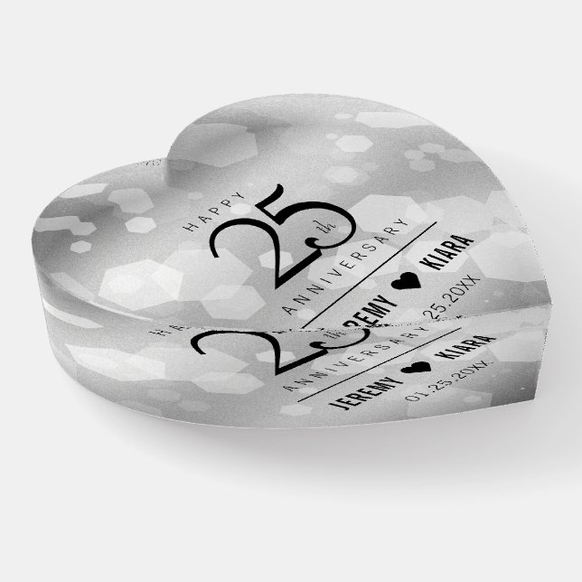 Elegant 25th Silver Wedding Anniversary Paperweight (Angled)