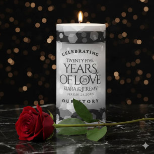 Elegant 25th Silver Wedding Anniversary Pillar Candle