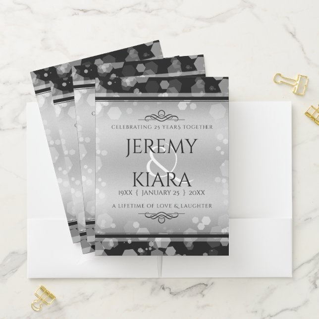 Elegant 25th Silver Wedding Anniversary Pocket Folder (In Situ)