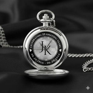 Elegant 25th Silver Wedding Anniversary Pocket Watch