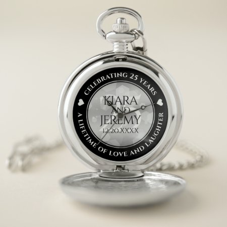 Elegant 25th Silver Wedding Anniversary Pocket Watch