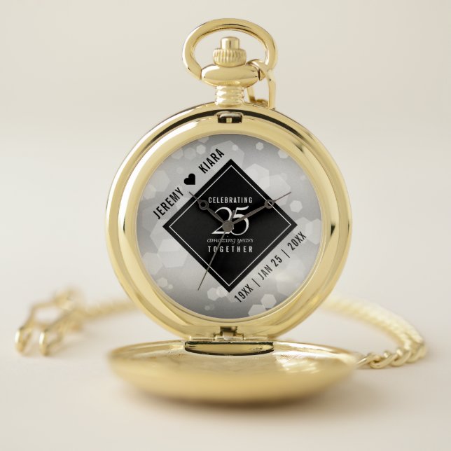 Elegant 25th Silver Wedding Anniversary Pocket Watch (Inside)