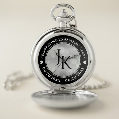 Elegant 25th Silver Wedding Anniversary Pocket Watch