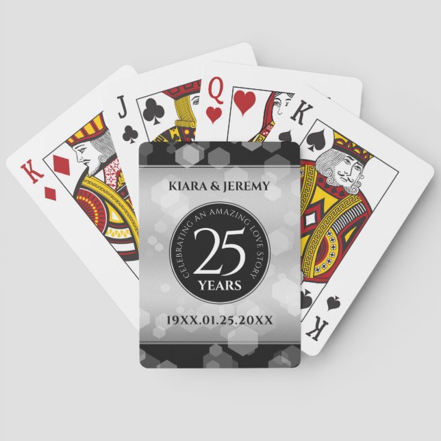 Elegant 25th Silver Wedding Anniversary Poker Cards (Back)