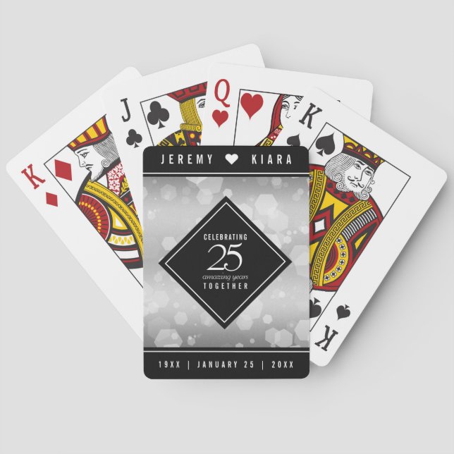Elegant 25th Silver Wedding Anniversary Poker Cards (Back)