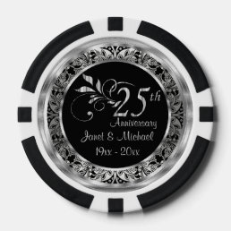 Elegant 25th Silver Wedding Anniversary Poker Chips