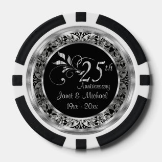Elegant 25th Silver Wedding Anniversary Poker Chips at Zazzle