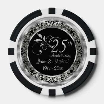 Elegant 25th Silver Wedding Anniversary Poker Chips by DesignsbyDonnaSiggy at Zazzle
