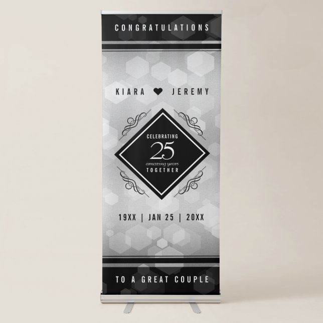 Elegant 25th Silver Wedding Anniversary Retractable Banner (Front)