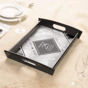 Elegant 25th Silver Wedding Anniversary Serving Tray