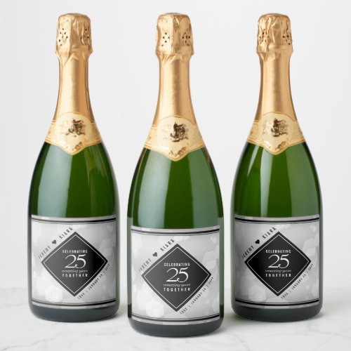 Elegant 25th Silver Wedding Anniversary Sparkling Wine Label