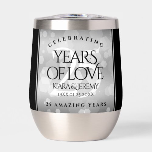Elegant 25th Silver Wedding Anniversary Thermal Wine Tumbler