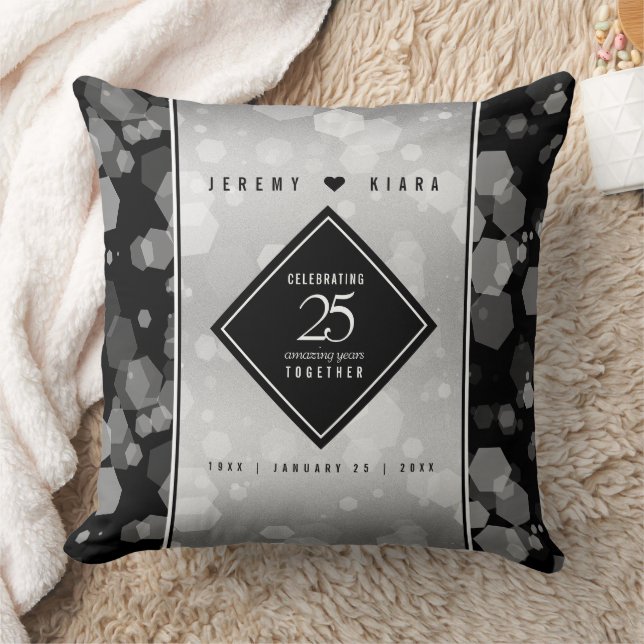 Elegant 25th Silver Wedding Anniversary Throw Pillow (Blanket)