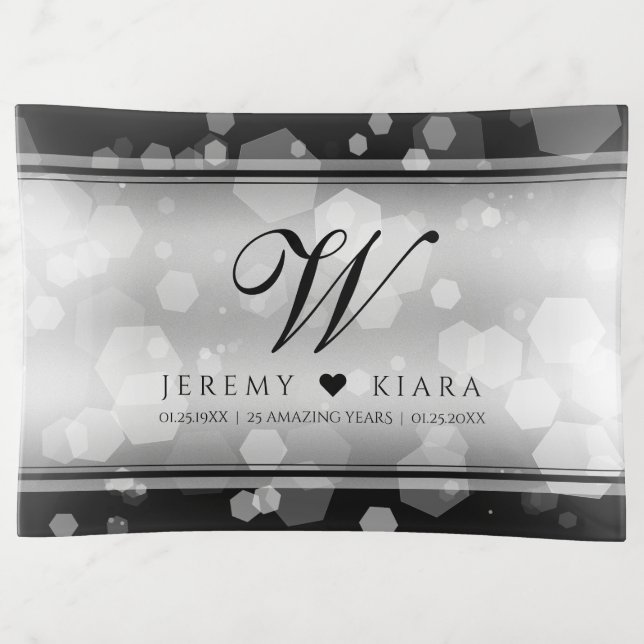 Elegant 25th Silver Wedding Anniversary Trinket Tray (Front)