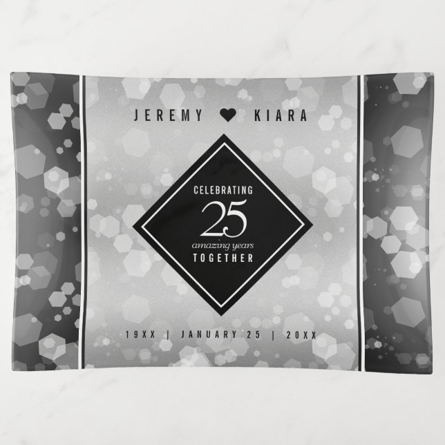 Elegant 25th Silver Wedding Anniversary Trinket Tray (Front)