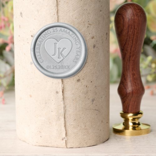 Elegant 25th Silver Wedding Anniversary Wax Seal Stamp