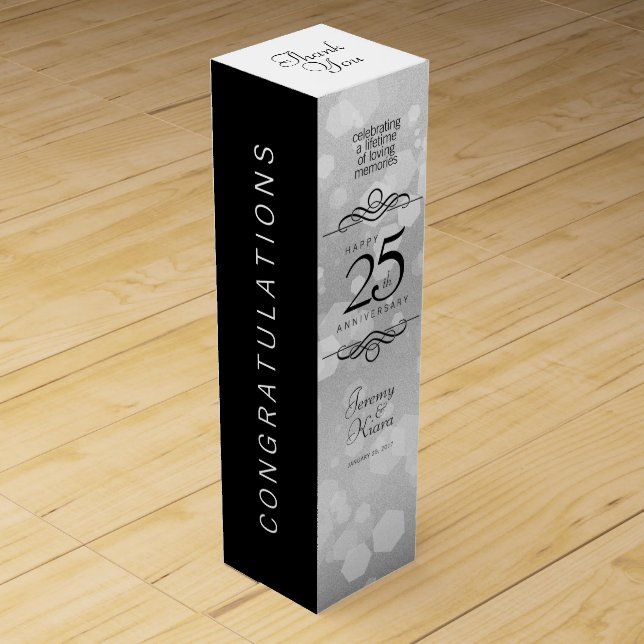 Elegant 25th Silver Wedding Anniversary Wine Box (Front)