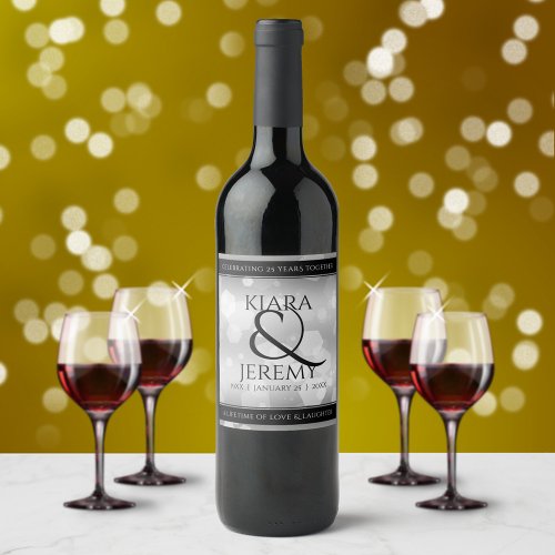Elegant 25th Silver Wedding Anniversary Wine Label