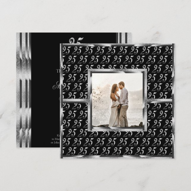Elegant 25th Wedding Anniversary Black and Silver Invitation (Front/Back)