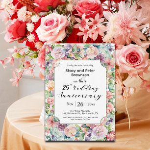 Elegant 25th Wedding Anniversary Colorful Floral Invitation