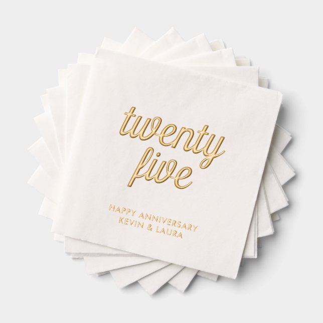 Elegant 25th Wedding Anniversary Gold Foil Napkins (Insitu (Stacked))