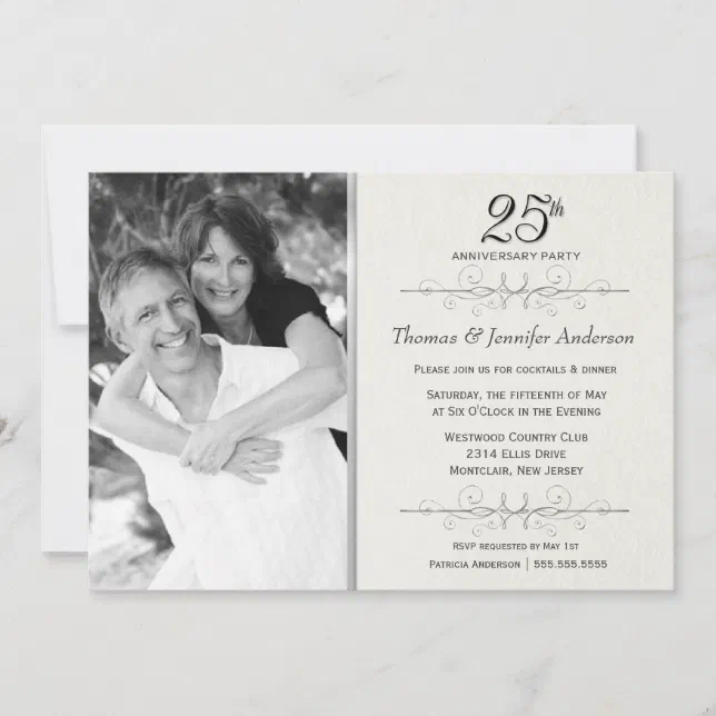 Elegant 25th Wedding Anniversary Party Invitations | Zazzle