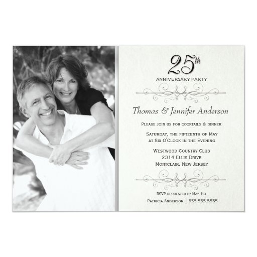 Elegant 25th Wedding Anniversary Party Invitations | Zazzle