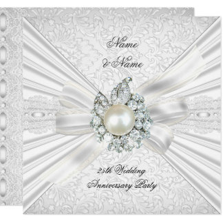 Elegant 25th Wedding Anniversary Party Lace White Invitation