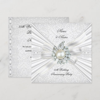 Elegant 25th Wedding Anniversary Party Lace White Invitation