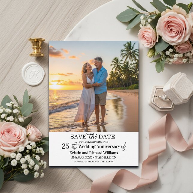 Elegant 25th Wedding Anniversary Photo Save The Date (Creator Uploaded)