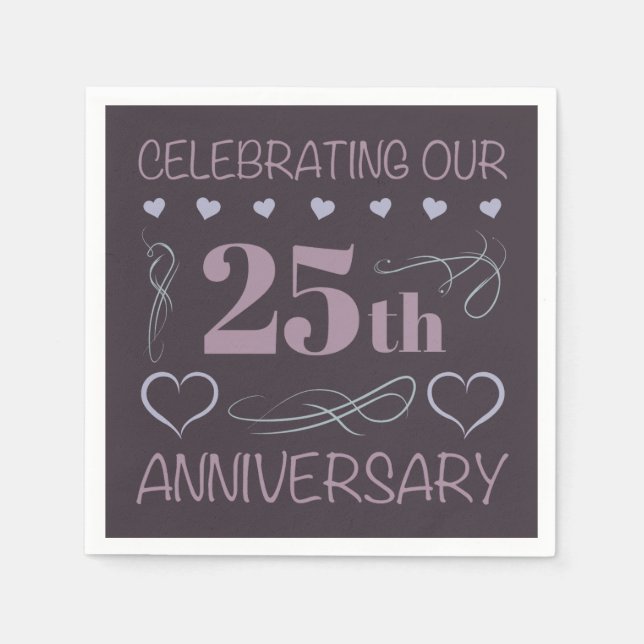 Elegant 25th Wedding Anniversary Purple Napkins (Front)