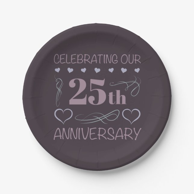 Elegant 25th Wedding Anniversary Purple Paper Plates (Front)