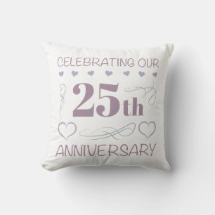 Elegant 25th Wedding Anniversary Purple Throw Pillow
