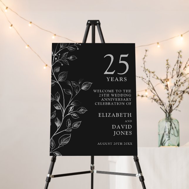 Elegant 25th Wedding Anniversary Welcome Sign (In Situ (Stand))