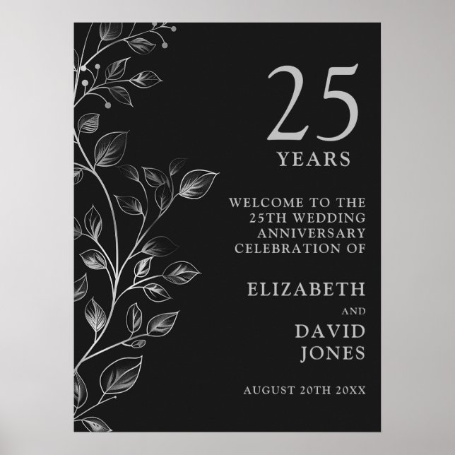 Elegant 25th Wedding Anniversary Welcome Sign (Front)