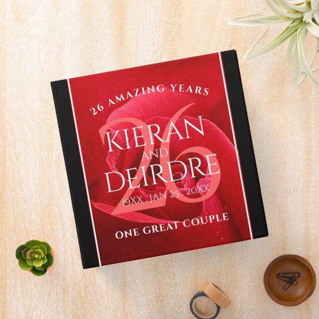 Elegant 26th Rose Wedding Anniversary Celebration 3 Ring Binder (In Situ)