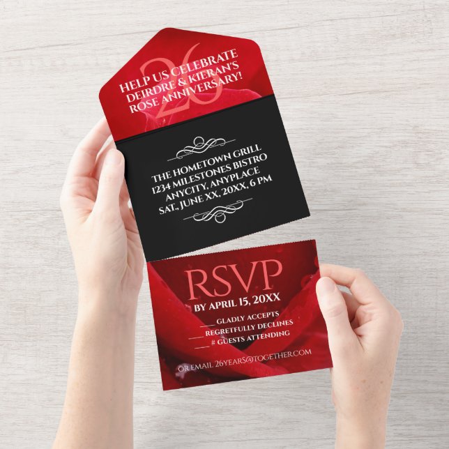 Elegant 26th Rose Wedding Anniversary Celebration All In One Invitation (Tearaway)