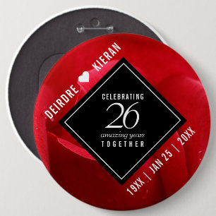 Elegant 26th Rose Wedding Anniversary Celebration Button