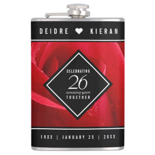 Elegant 26th Rose Wedding Anniversary Celebration Flask