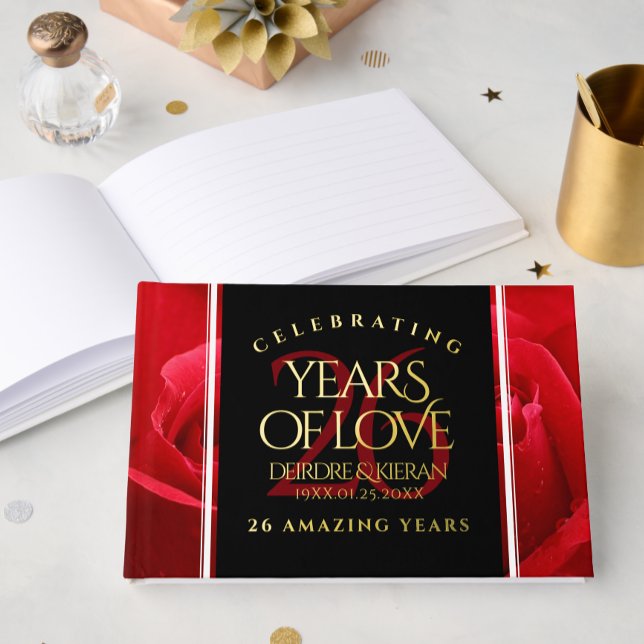 Elegant 26th Rose Wedding Anniversary Celebration Foil Guest Book (Elegant 26th Rose Wedding Anniversary Foil Guest Book Cover Photo)