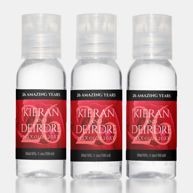 Elegant 26th Rose Wedding Anniversary Celebration Hand Sanitizer (Set)