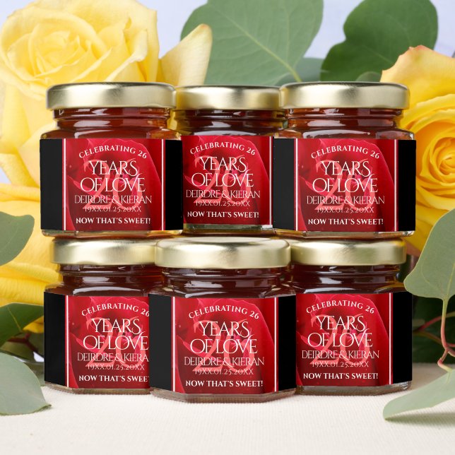 Elegant 26th Rose Wedding Anniversary Celebration Honey Jar Favors (Insitu)