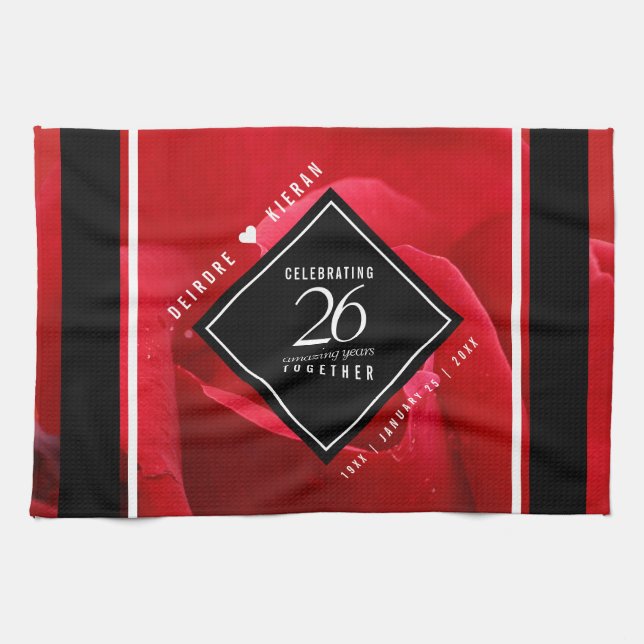 Elegant 26th Rose Wedding Anniversary Celebration Kitchen Towel (Horizontal)