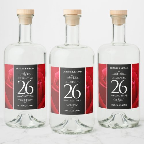 Elegant 26th Rose Wedding Anniversary Celebration Liquor Bottle Label
