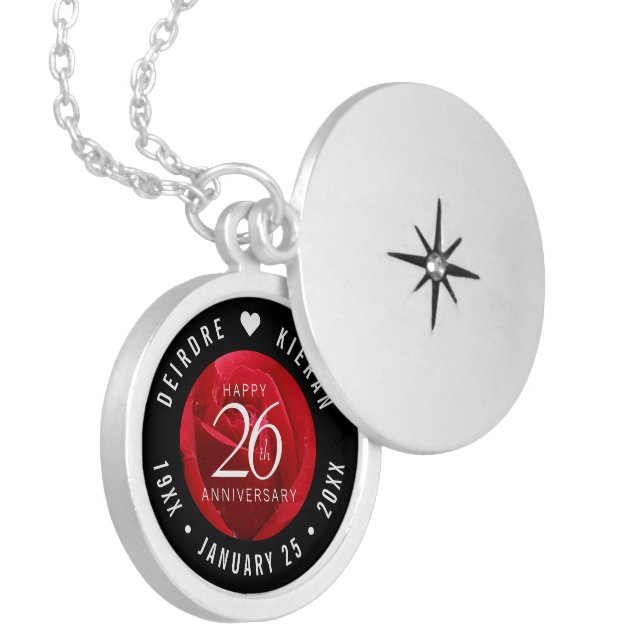 Elegant 26th Rose Wedding Anniversary Celebration Locket Necklace (Front Left)