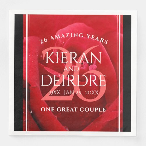 Elegant 26th Rose Wedding Anniversary Celebration Paper Dinner Napkins