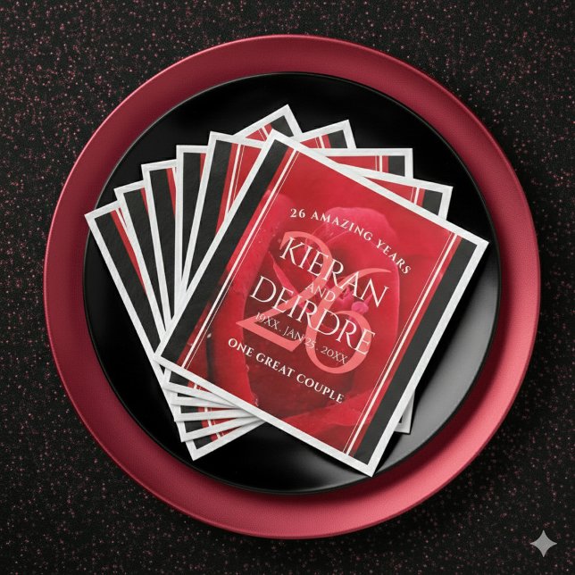 Elegant 26th Rose Wedding Anniversary Celebration Paper Dinner Napkins (Elegant 26th Rose Wedding Anniversary Napkins Cover Photo)